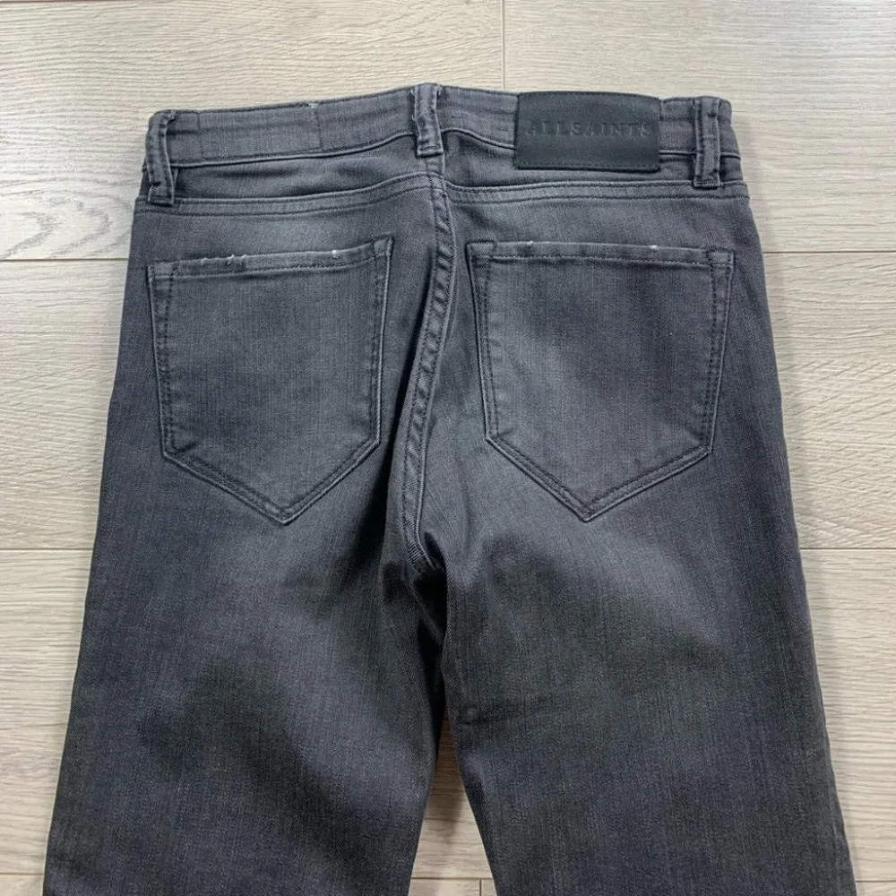 All Saints Mast Low Rise Skinny Vintage Grey Distressed Jeans